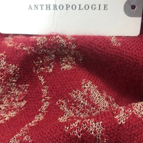 By Anthropologie ruched mock-neck sweater red metallic gold Medium New with Tags - Picture 2 of 8